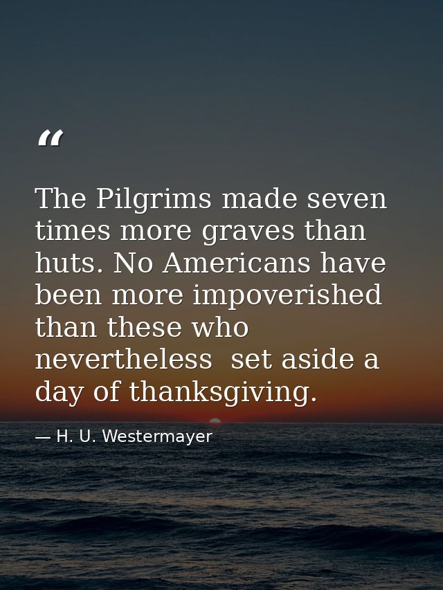 The Pilgrims made seven times more graves than huts. No Americans have been more impoverished than these who  neverthele — H. U. Westermayer