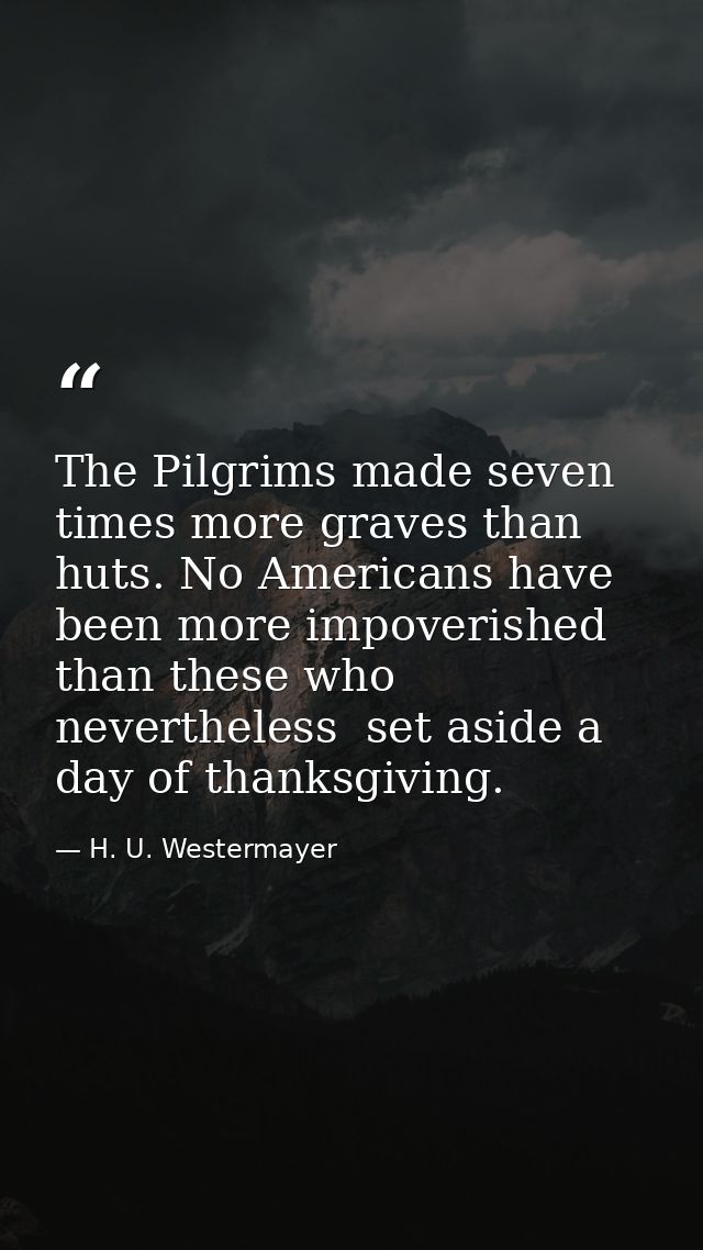 The Pilgrims made seven times more graves than huts. No Americans have been more impoverished than these who  neverthele — H. U. Westermayer