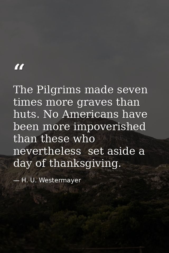 The Pilgrims made seven times more graves than huts. No Americans have been more impoverished than these who  neverthele — H. U. Westermayer