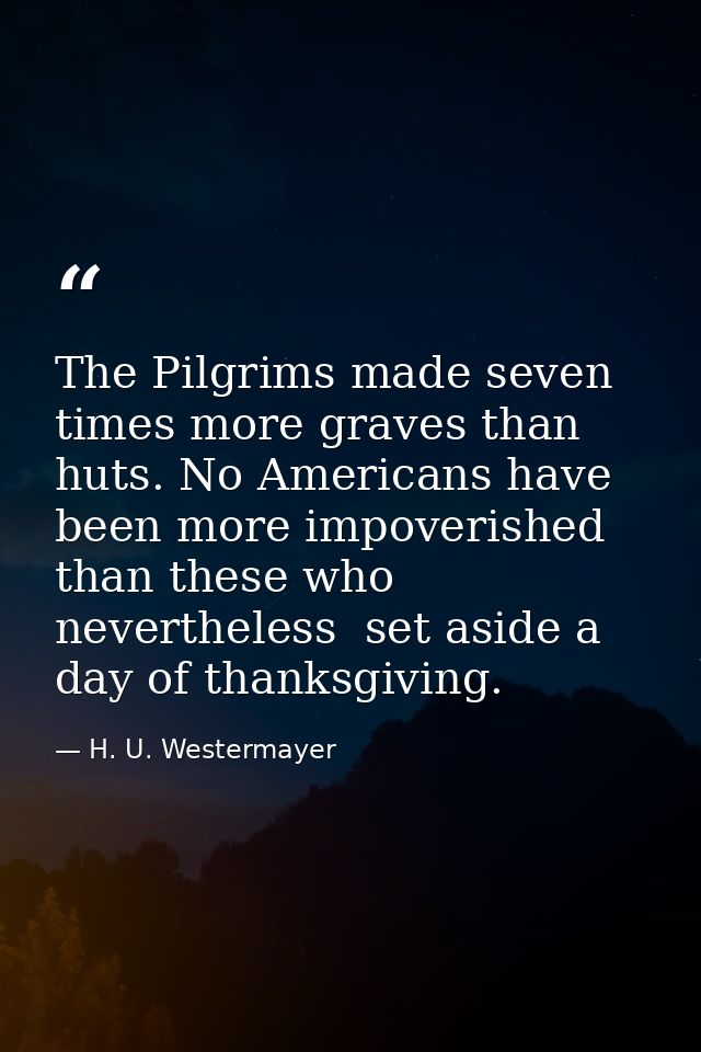 The Pilgrims made seven times more graves than huts. No Americans have been more impoverished than these who  neverthele — H. U. Westermayer