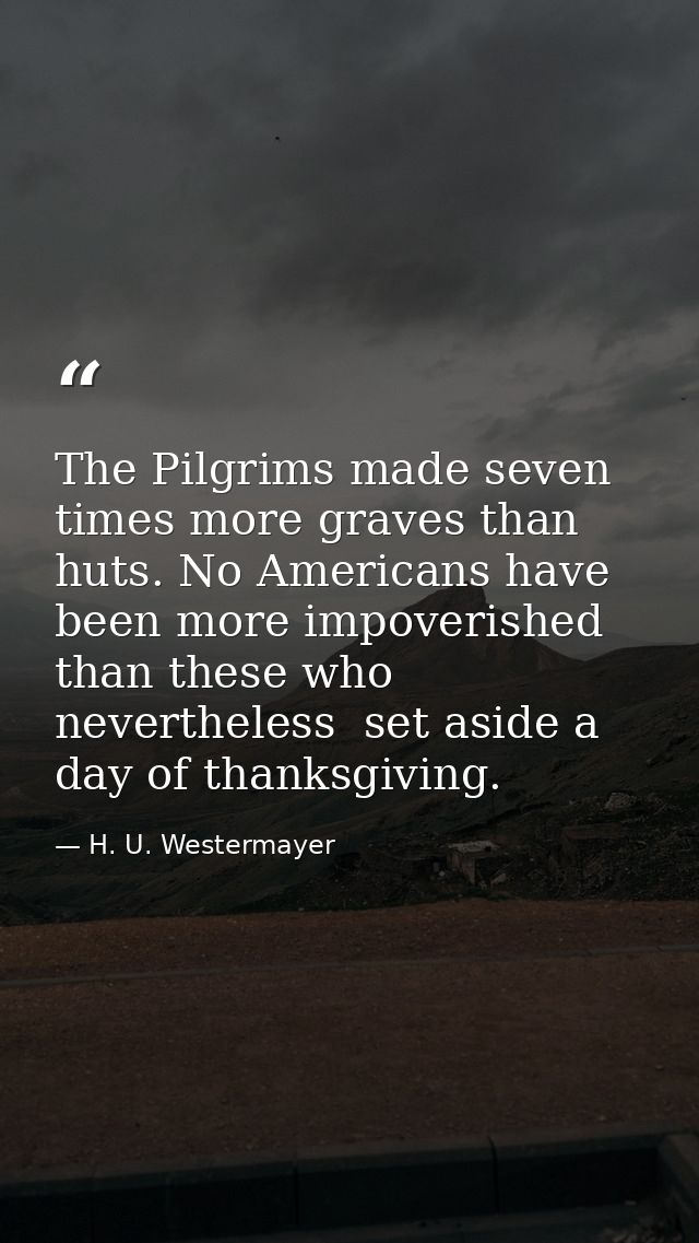 The Pilgrims made seven times more graves than huts. No Americans have been more impoverished than these who  neverthele — H. U. Westermayer