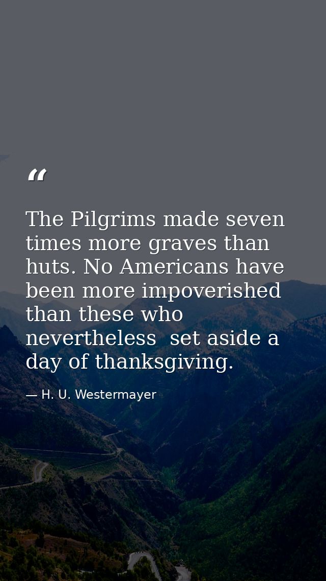 The Pilgrims made seven times more graves than huts. No Americans have been more impoverished than these who  neverthele — H. U. Westermayer