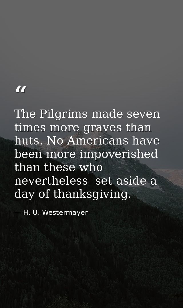 The Pilgrims made seven times more graves than huts. No Americans have been more impoverished than these who  neverthele — H. U. Westermayer