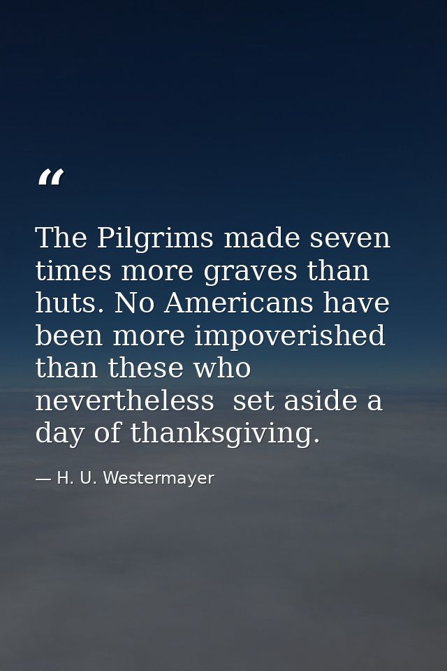 The Pilgrims made seven times more graves than huts. No Americans have been more impoverished than these who  neverthele — H. U. Westermayer