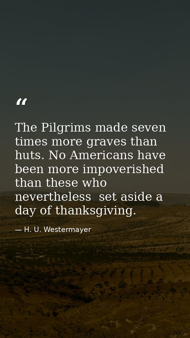 The Pilgrims made seven times more graves than huts. No Americans have been more impoverished than these who  neverthele — H. U. Westermayer