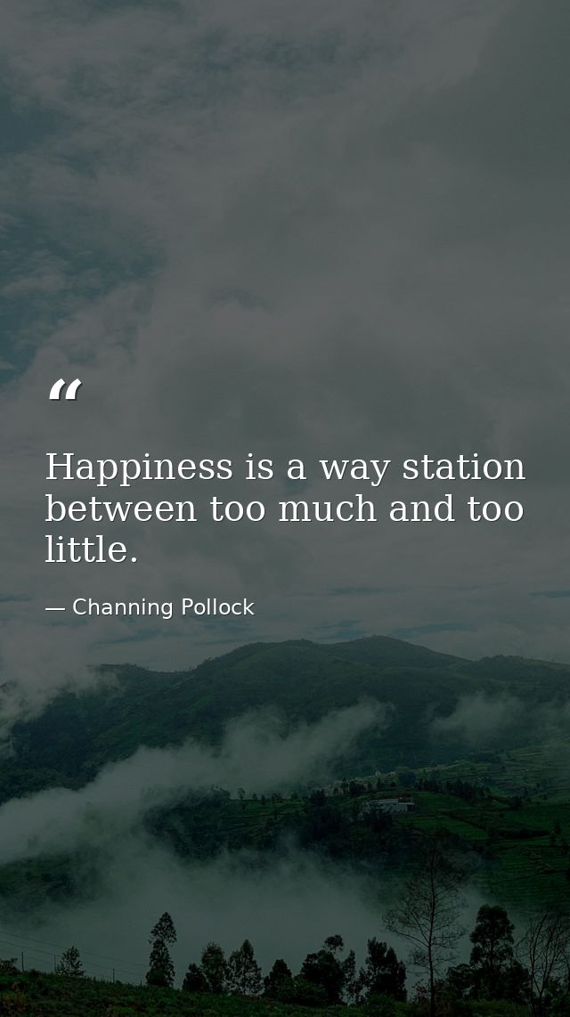 Happiness is a way station between too much and too little. — Channing Pollock