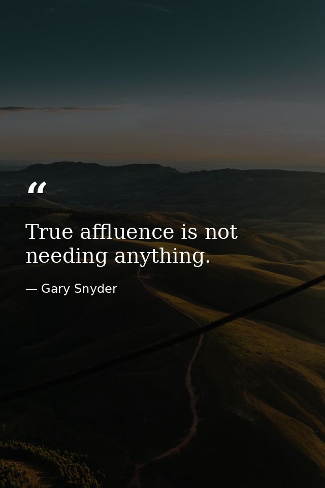 True affluence is not needing anything. — Gary Snyder