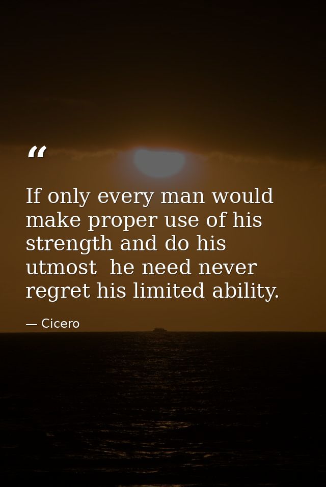 If only every man would make proper use of his strength and do his utmost  he need never regret his limited ability. — Cicero