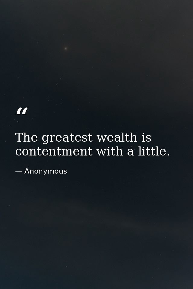 The greatest wealth is contentment with a little. — Anonymous