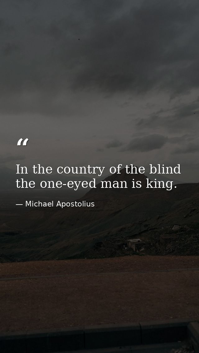 In the country of the blind  the one-eyed man is king. — Michael Apostolius