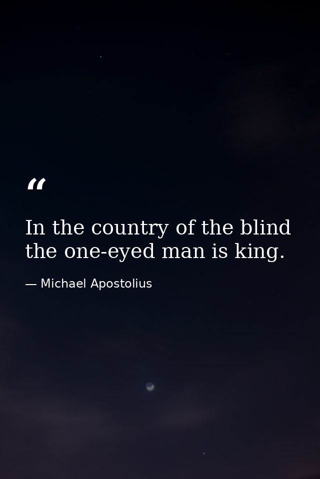 In the country of the blind  the one-eyed man is king. — Michael Apostolius