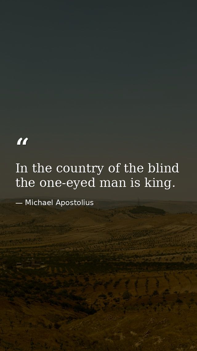In the country of the blind  the one-eyed man is king. — Michael Apostolius