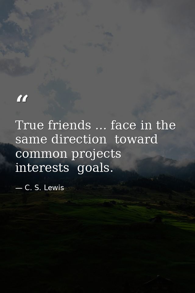 True friends ... face in the same direction  toward common projects  interests  goals. — C. S. Lewis