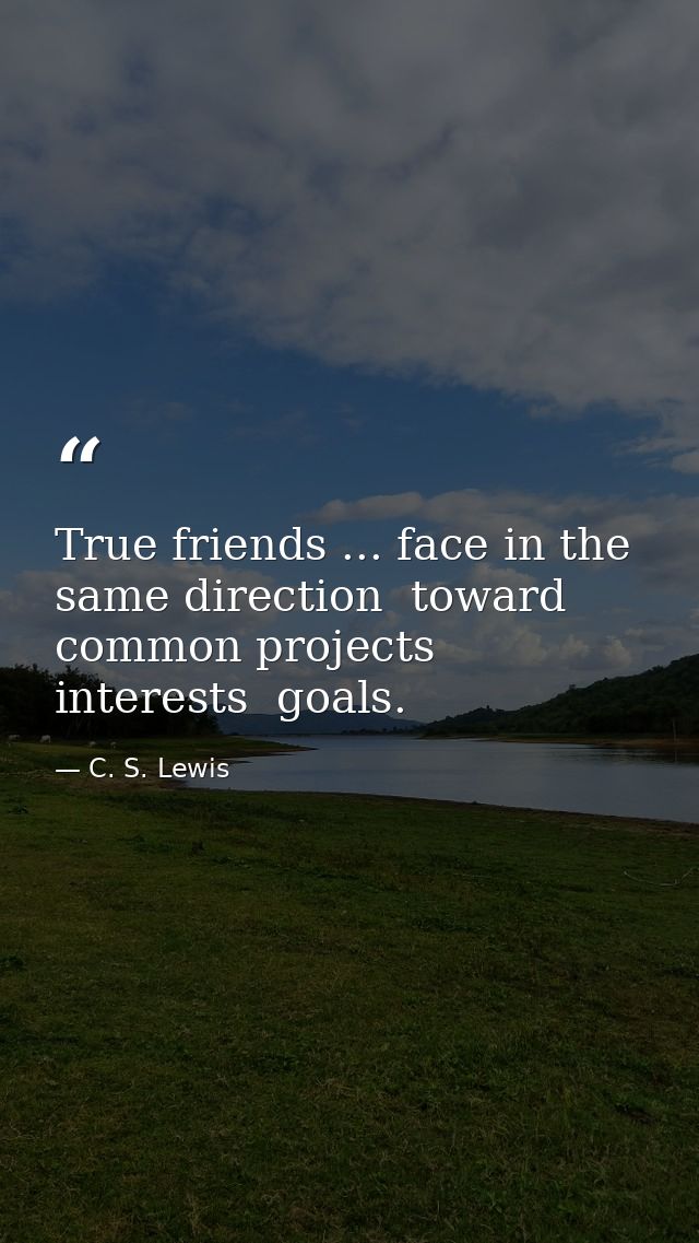 True friends ... face in the same direction  toward common projects  interests  goals. — C. S. Lewis