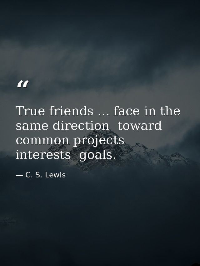 True friends ... face in the same direction  toward common projects  interests  goals. — C. S. Lewis