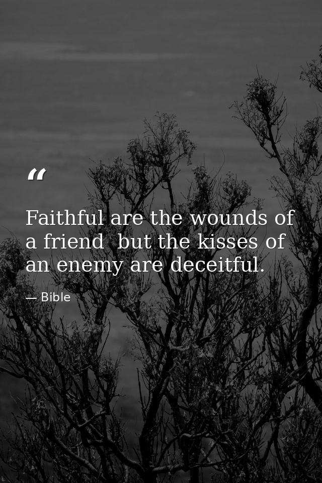 Faithful are the wounds of a friend  but the kisses of an enemy are deceitful. — Bible