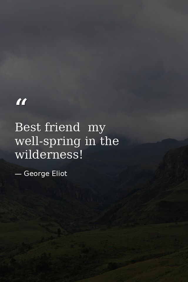 Best friend  my well-spring in the wilderness! — George Eliot
