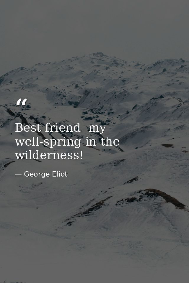Best friend  my well-spring in the wilderness! — George Eliot