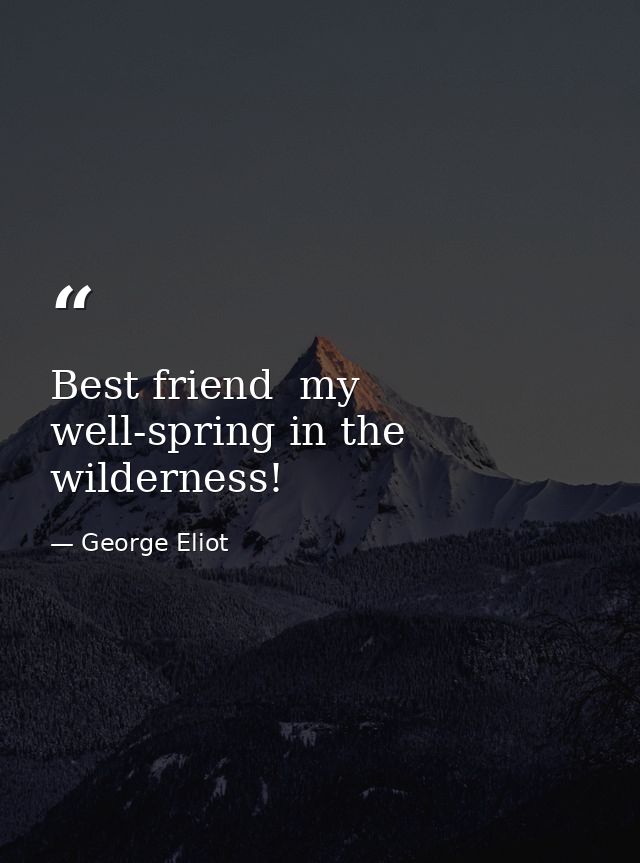 Best friend  my well-spring in the wilderness! — George Eliot