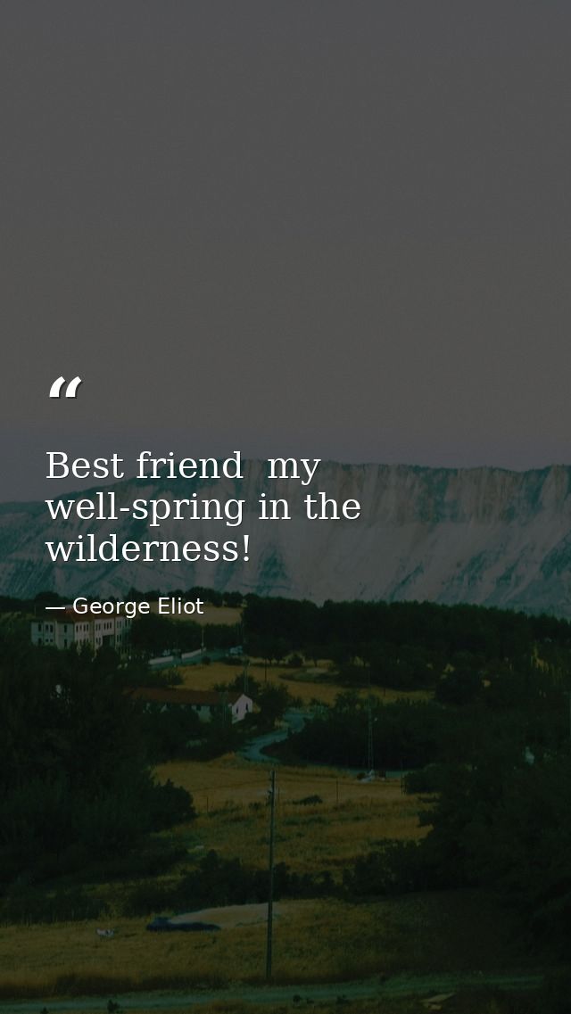 Best friend  my well-spring in the wilderness! — George Eliot