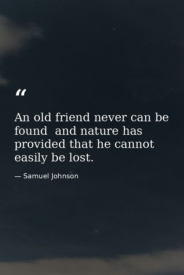 An old friend never can be found  and nature has provided that he cannot easily be lost. — Samuel Johnson
