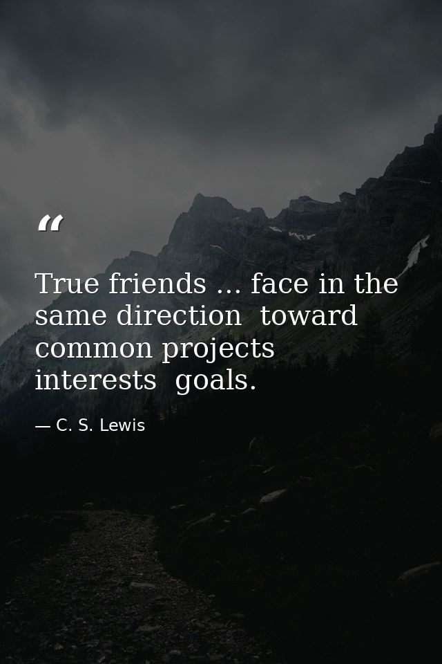 True friends ... face in the same direction  toward common projects  interests  goals. — C. S. Lewis