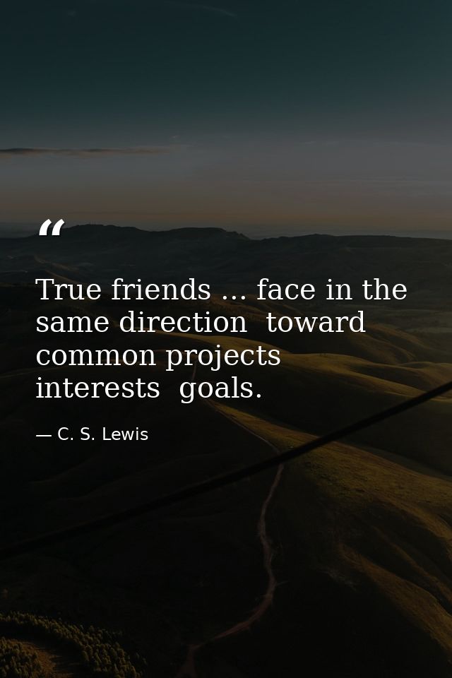 True friends ... face in the same direction  toward common projects  interests  goals. — C. S. Lewis