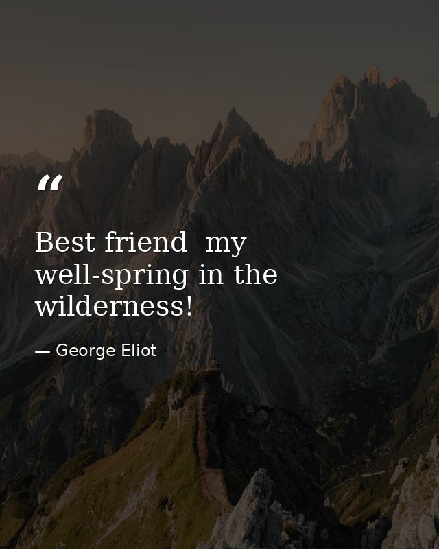 Best friend  my well-spring in the wilderness! — George Eliot