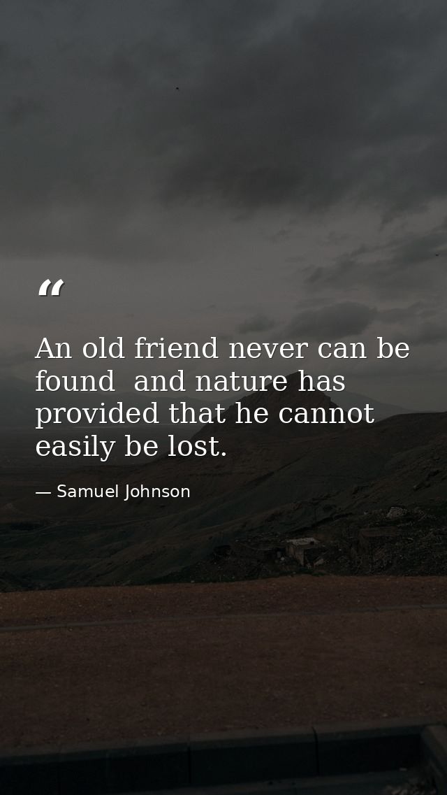 An old friend never can be found  and nature has provided that he cannot easily be lost. — Samuel Johnson