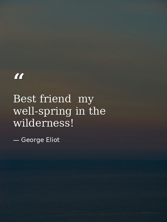 Best friend  my well-spring in the wilderness! — George Eliot