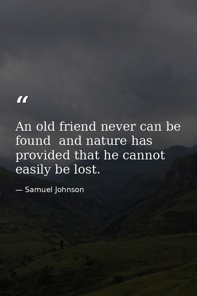 An old friend never can be found  and nature has provided that he cannot easily be lost. — Samuel Johnson
