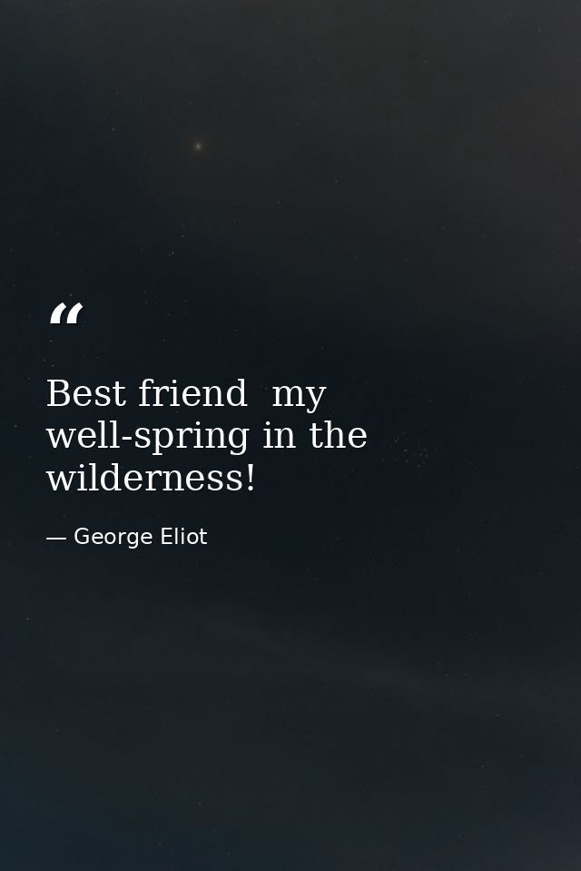 Best friend  my well-spring in the wilderness! — George Eliot