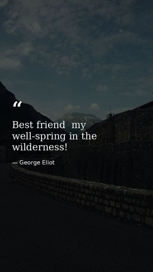 Best friend  my well-spring in the wilderness! — George Eliot