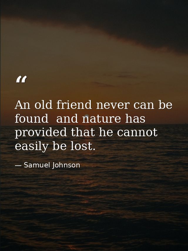 An old friend never can be found  and nature has provided that he cannot easily be lost. — Samuel Johnson