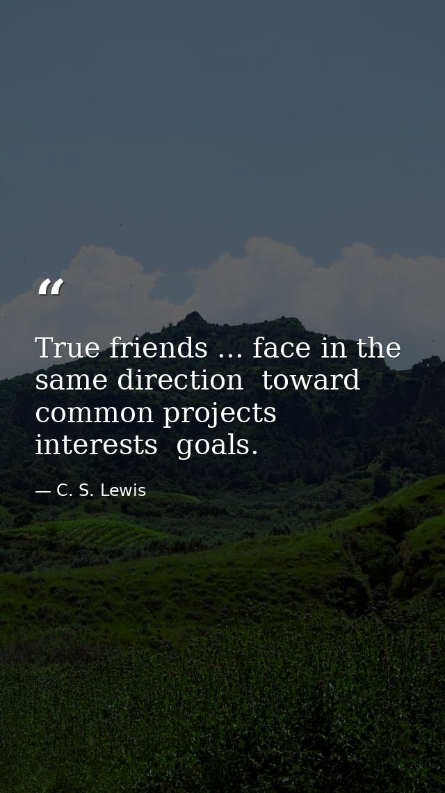 True friends ... face in the same direction  toward common projects  interests  goals. — C. S. Lewis