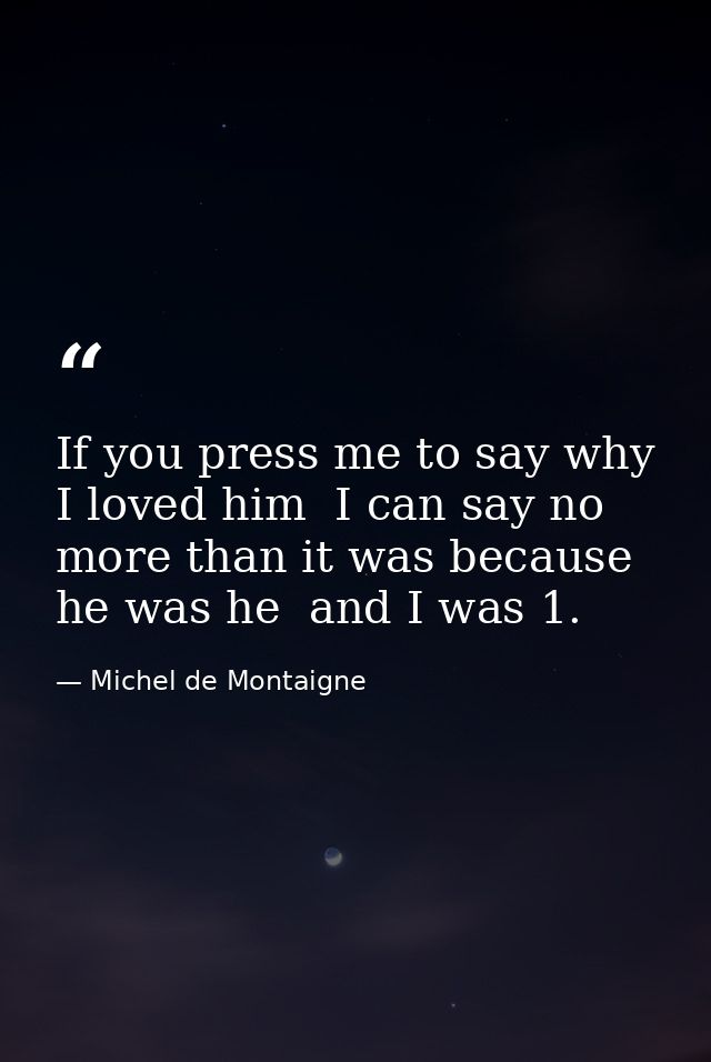 If you press me to say why I loved him  I can say no more than it was because he was he  and I was 1. — Michel de Montaigne