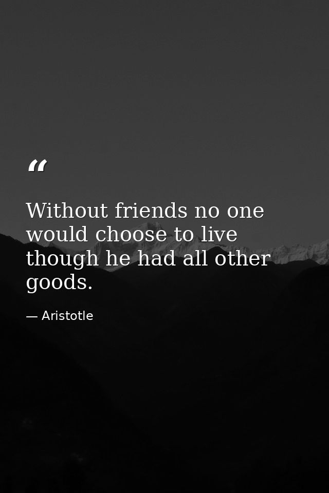 Without friends no one would choose to live  though he had all other goods. — Aristotle