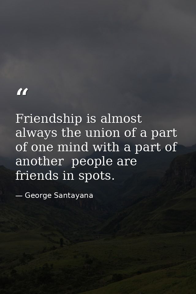 Friendship is almost always the union of a part of one mind with a part of another  people are friends in spots. — George Santayana