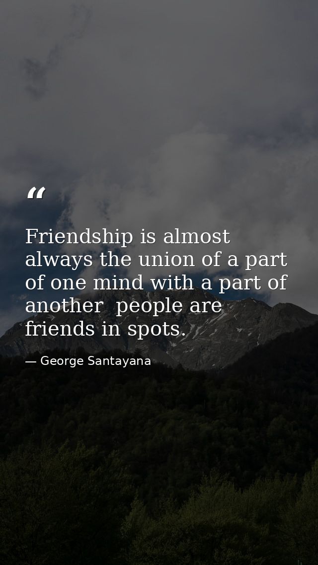 Friendship is almost always the union of a part of one mind with a part of another  people are friends in spots. — George Santayana