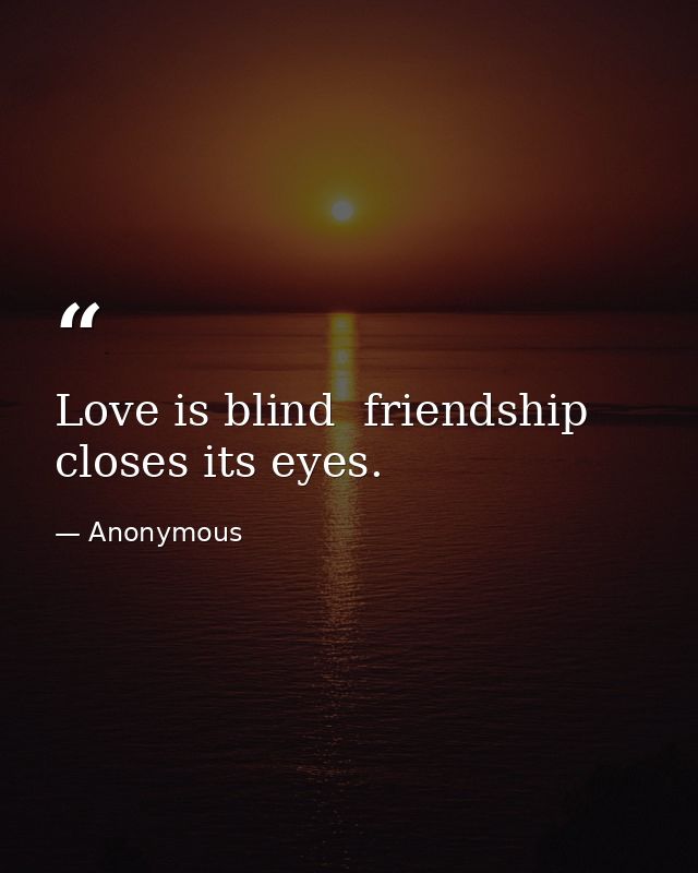Love is blind  friendship closes its eyes. — Anonymous