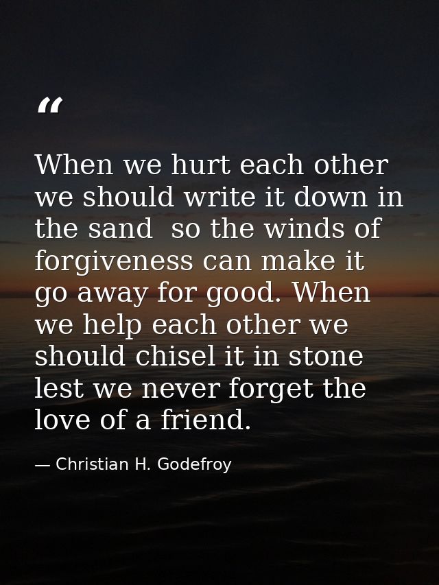 When we hurt each other we should write it down in the sand  so the winds of forgiveness can make it go away for good. W — Christian H. Godefroy