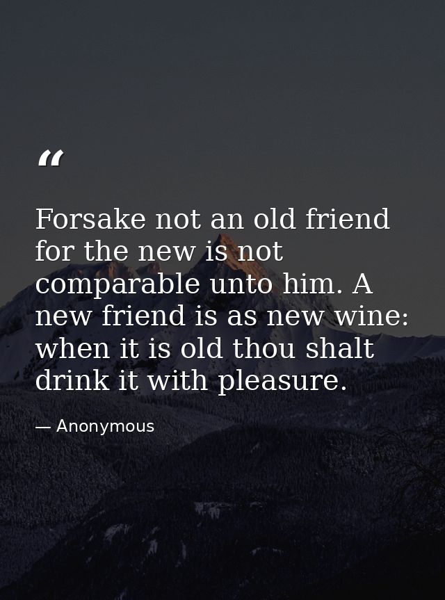 Forsake not an old friend  for the new is not comparable unto him. A new friend is as new wine: when it is old thou shal — Anonymous
