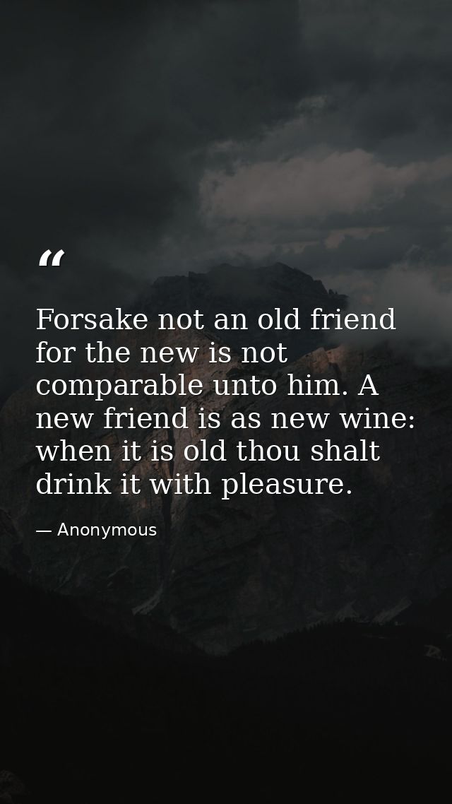 Forsake not an old friend  for the new is not comparable unto him. A new friend is as new wine: when it is old thou shal — Anonymous