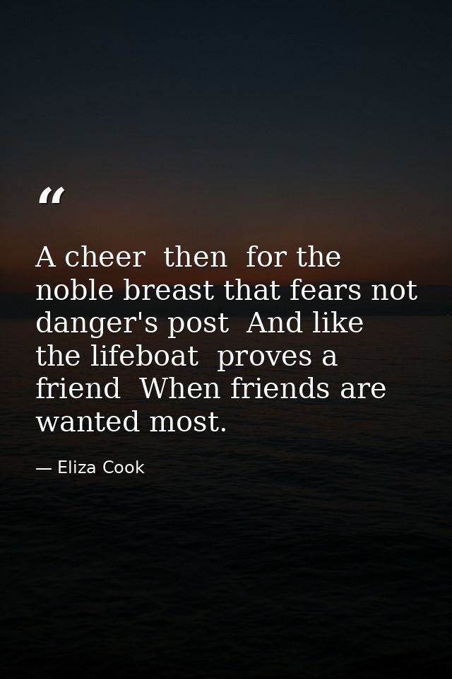 A cheer  then  for the noble breast that fears not danger's post  And like the lifeboat  proves a friend  When friends a — Eliza Cook