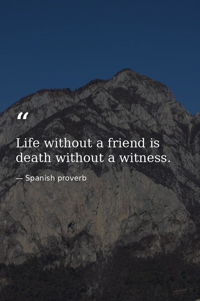Life without a friend is death without a witness. — Spanish proverb