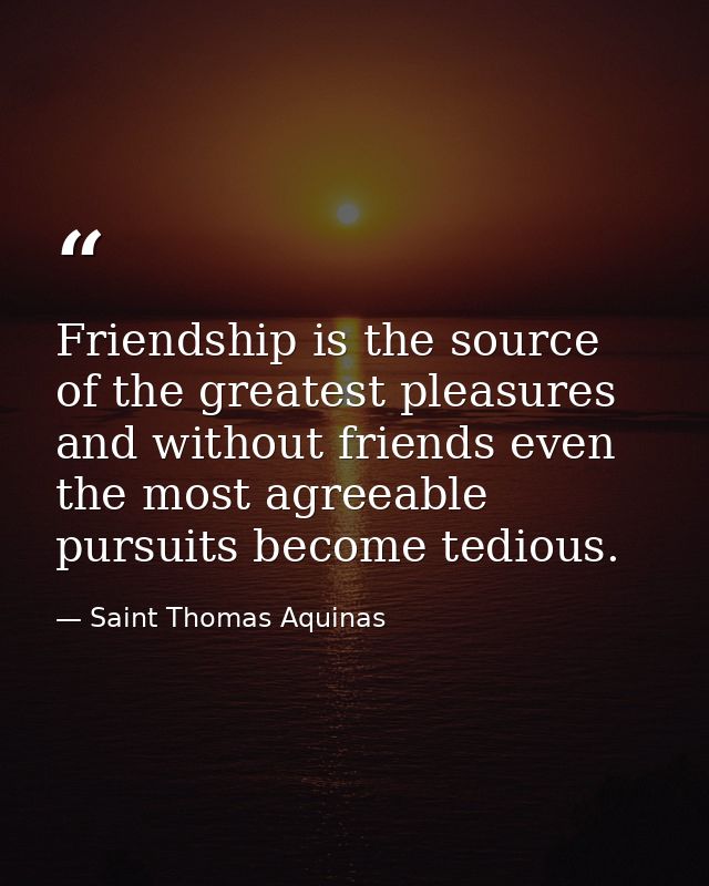 Friendship is the source of the greatest pleasures  and without friends even the most agreeable pursuits become tedious. — Saint Thomas Aquinas