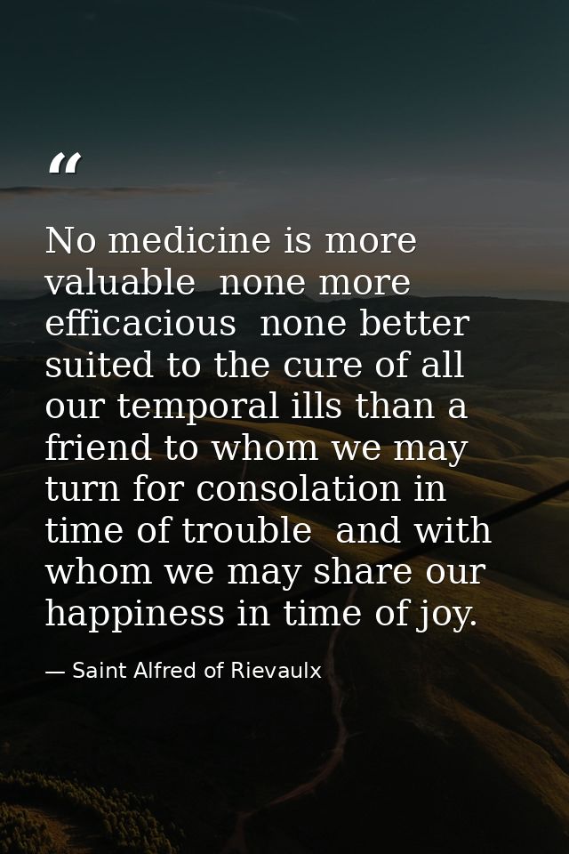 No medicine is more valuable  none more efficacious  none better suited to the cure of all our temporal ills than a frie — Saint Alfred of Rievaulx