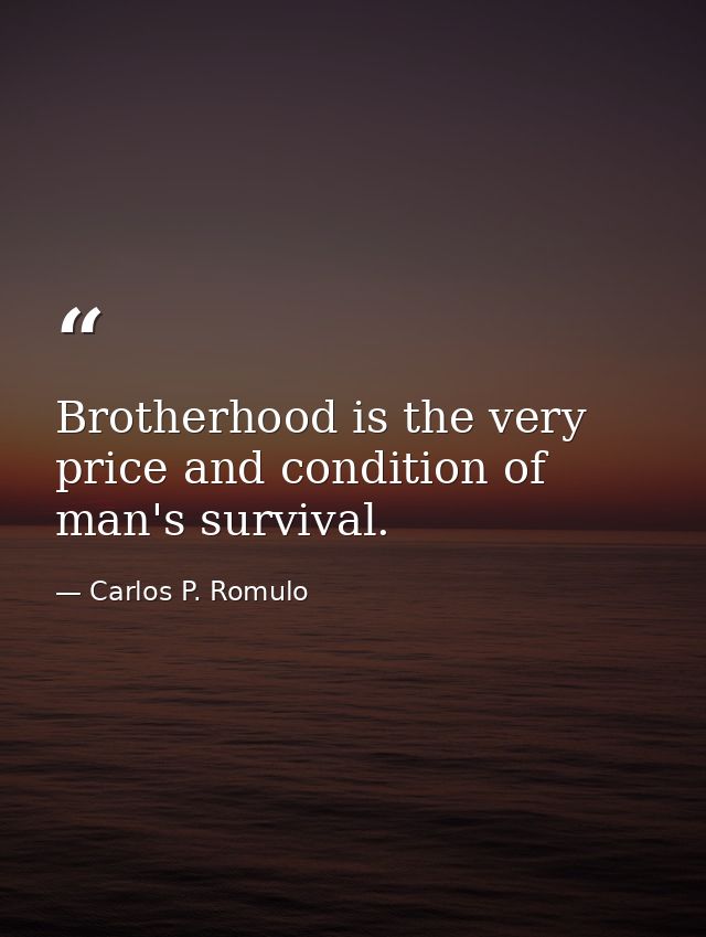 Brotherhood is the very price and condition of man's survival. — Carlos P. Romulo