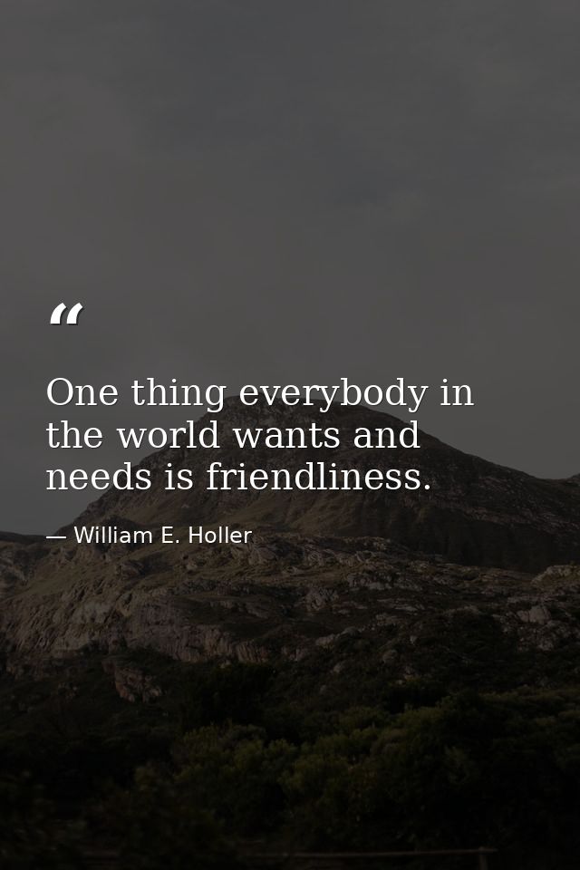 One thing everybody in the world wants and needs is friendliness. — William E. Holler
