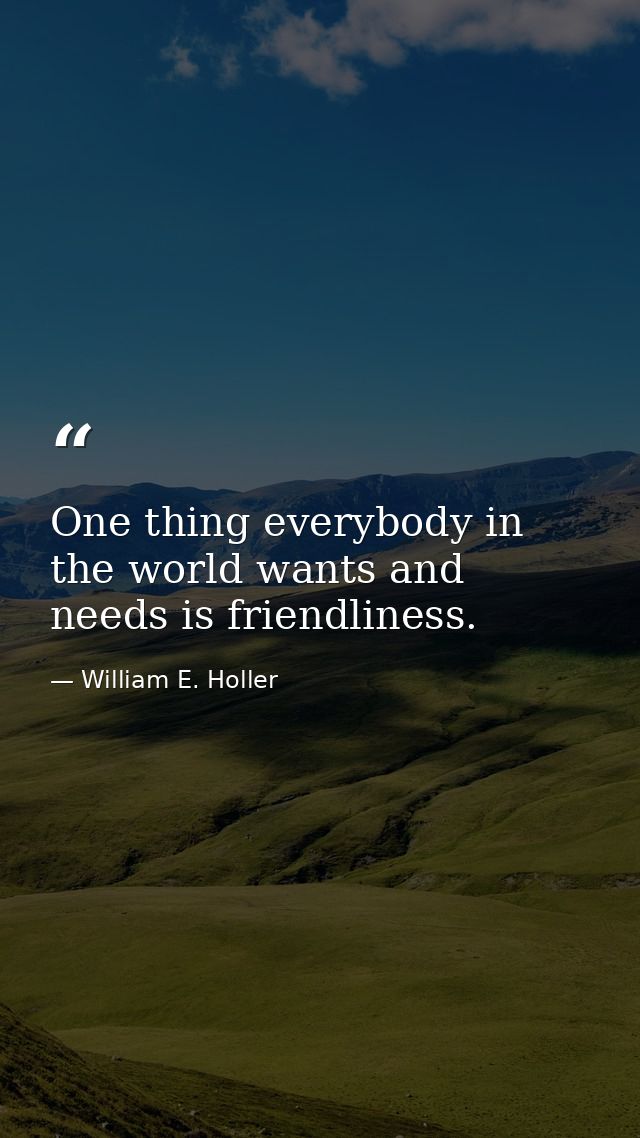 One thing everybody in the world wants and needs is friendliness. — William E. Holler